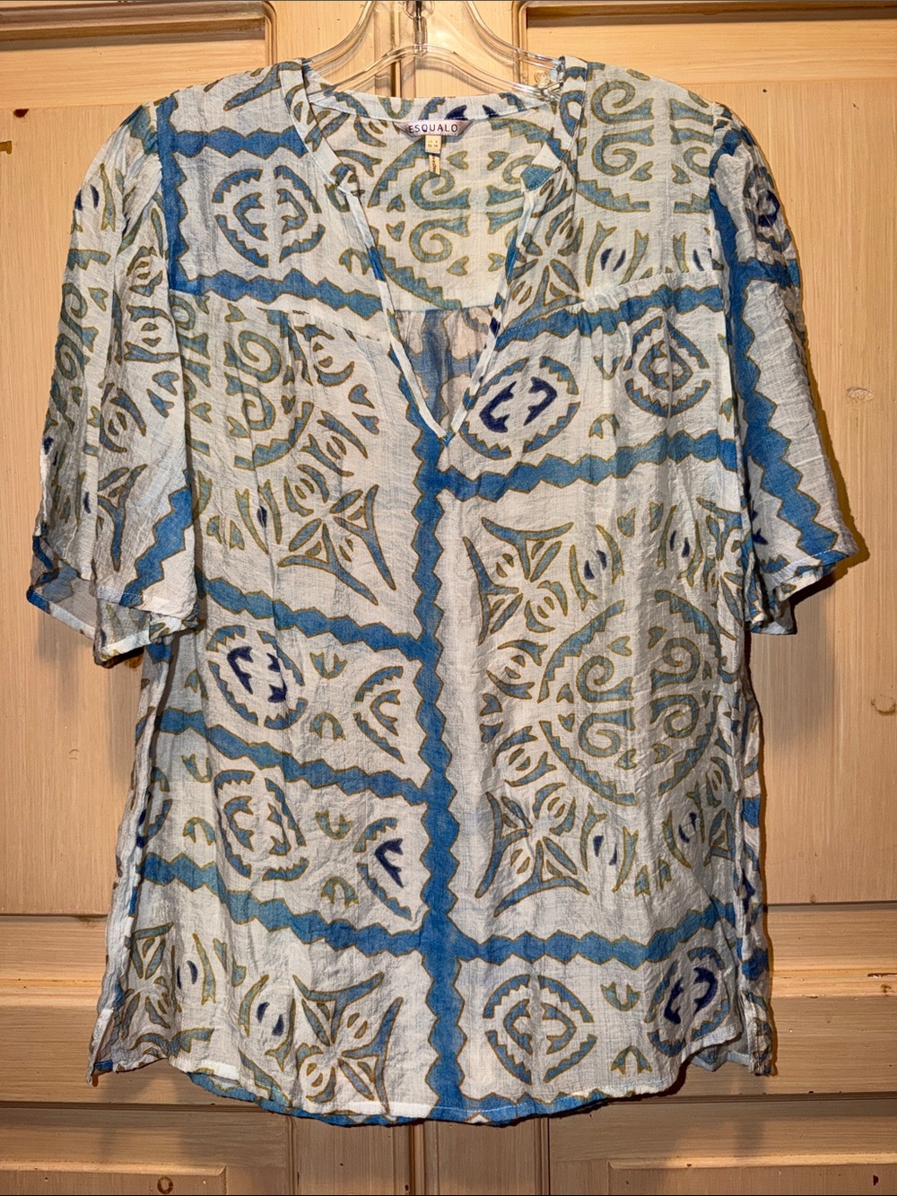 ESQUALO Blue, White & Green Printed Button-Down Casual Shirt